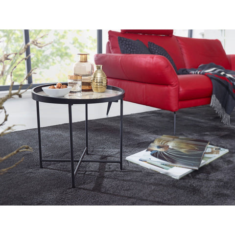 Rootz Side Table - Coffee Table - Round Side Table - Marble Look - Ø 46 cm - High Gloss - Black