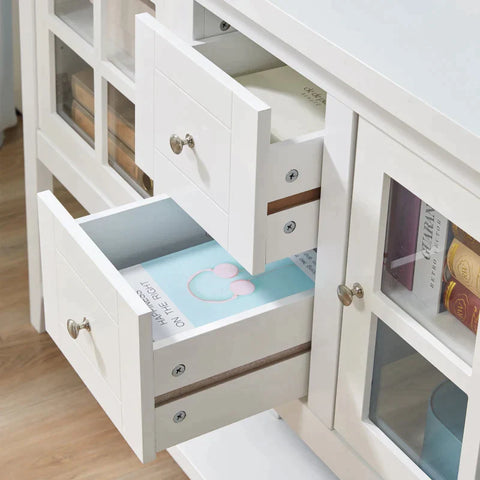 Rootz Kitchen Cabinet - Side Cabinet - Storage Cabinet - TV console - Adjustable Shelves - White - 132 cm x 38 cm x 89 cm