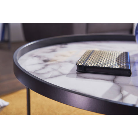 Rootz Ossinning Salontafel - Ronde Salontafel - Marmer - Zwart - Ø 76 cm - Wit - Bijzettafel