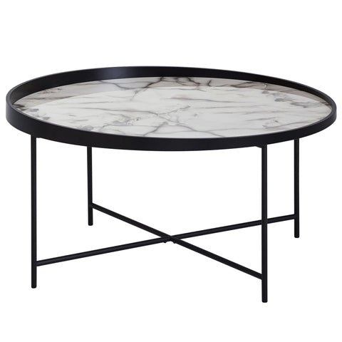 Rootz Ossinning Salontafel - Ronde Salontafel - Marmer - Zwart - Ø 76 cm - Wit - Bijzettafel