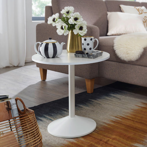 Rootz Side Table - Coffee Table - Round Side Table - Wood Look - Design - White - Ø 48 cm