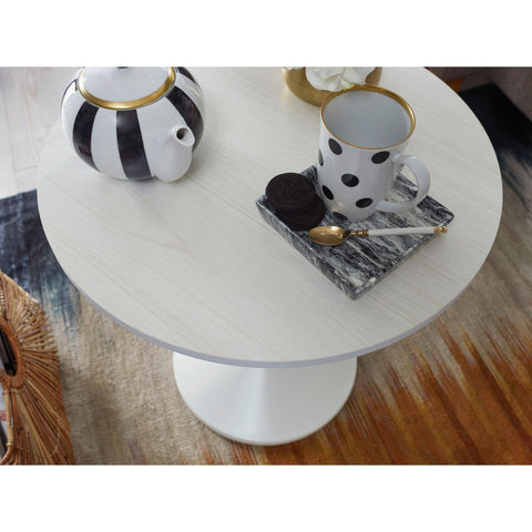 Rootz Side Table - Coffee Table - Round Side Table - Wood Look - Design - White - Ø 48 cm