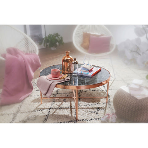 Rootz Salontafel - Bijzettafel - Ronde Salontafel - Marmer Look - Zwart - Koper - Ø 82,5 cm