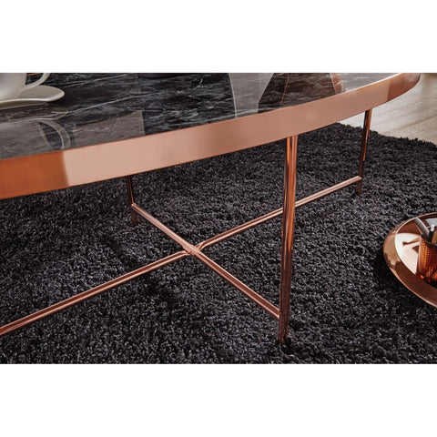 Rootz Coffee Table - Side Table - Oval Coffee Table - Marble Look - Black - Copper - 110 x 56 x 40 cm