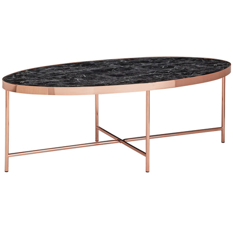 Rootz Coffee Table - Side Table - Oval Coffee Table - Marble Look - Black - Copper - 110 x 56 x 40 cm