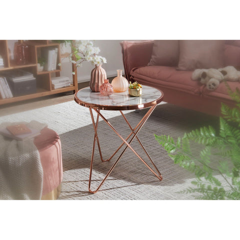Rootz Side table - Coffee table - Marble look - Copper - Round - Ø 55 - White