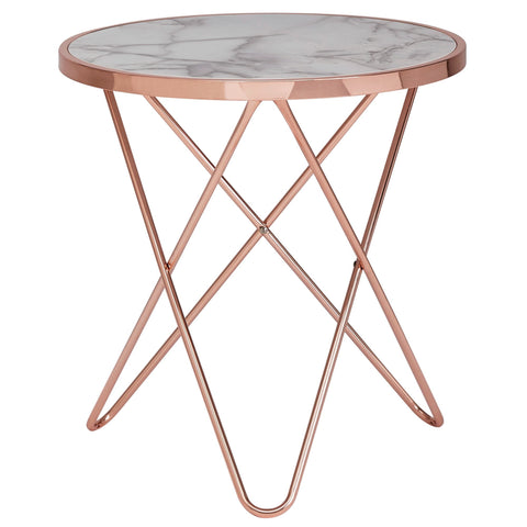 Rootz Side table - Coffee table - Marble look - Copper - Round - Ø 55 - White