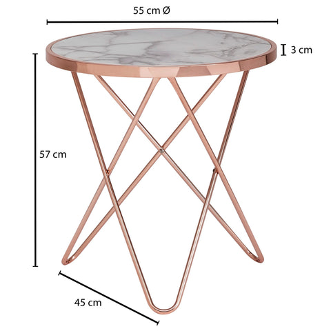 Rootz Side table - Coffee table - Marble look - Copper - Round - Ø 55 - White