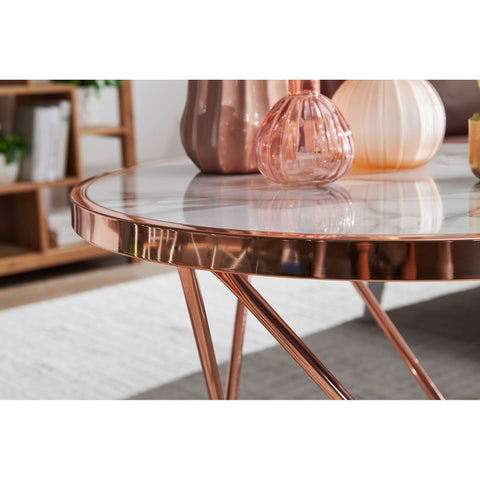Rootz Side table - Coffee table - Marble look - Copper - Round - Ø 55 - White