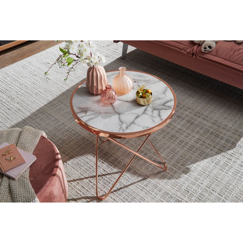 Rootz Side table - Coffee table - Marble look - Copper - Round - Ø 55 - White