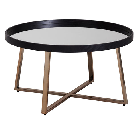 Rootz Coffee Table - Side Table - Round Coffee Table - Mirror Glass - Gold - Black - Ø 78 cm