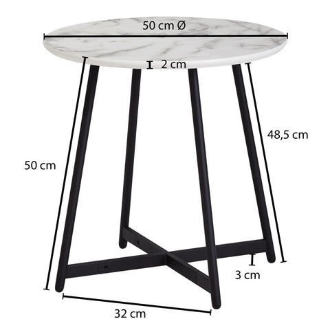 Rootz Side table - Coffee table - Coffee table - Round - Marble look - White - Black - Ø 50 cm