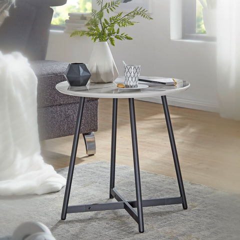Rootz Side table - Coffee table - Coffee table - Round - Marble look - White - Black - Ø 50 cm