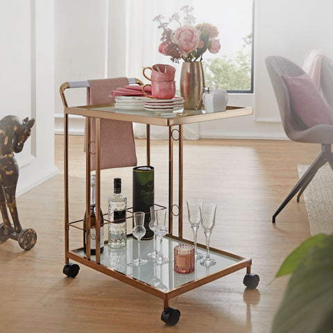 Rootz Kitchen trolley - Serving trolley - Kitchen trolley - Side table on wheels - Tea wahen - Glass - Gold
