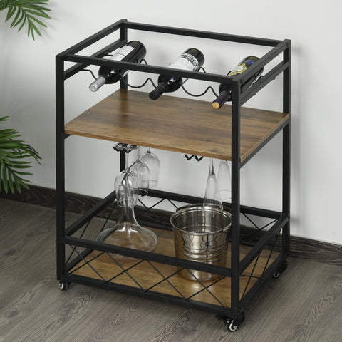 Rootz Keukentrolley - Serveerwagen - Keukentrolley - Wijnrek - Glashouder - Rem - Op wielen - Metaal - Bruin - Zwart