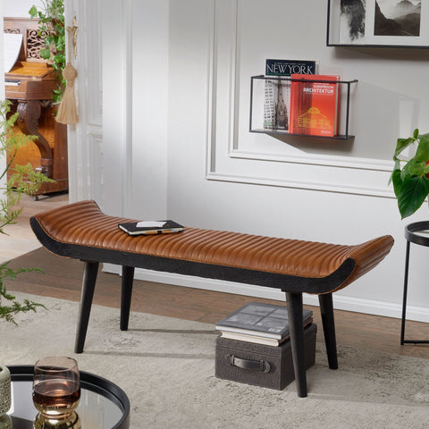 Rootz Genuine Leather Bench - Modern Design - Upholstered - Hallway - Bed - 2-Person Bench - Solid Wood - Brown - 125x51x38cm