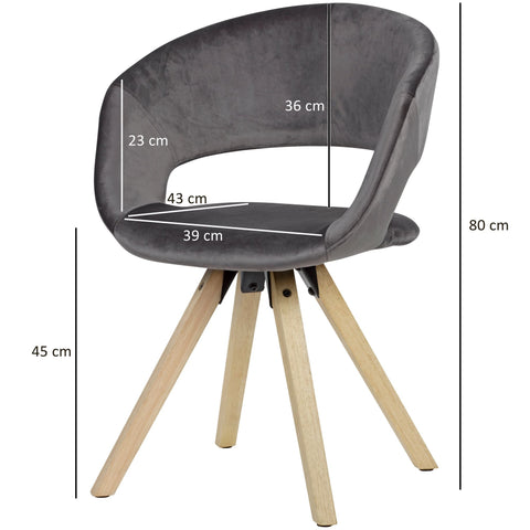 Rootz Dining Chair - Dark Gray Velvet - Modern - Kitchen Chair with Backrest - Upholstered - Max Load 110kg
