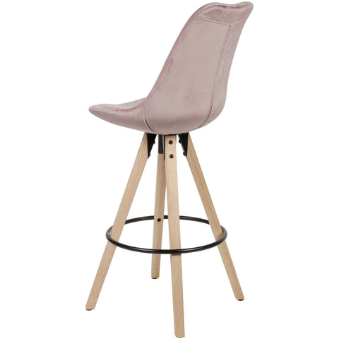 Rootz Bar Stools - Pink Velvet - Solid Wood - Scandinavian Design (2 Pieces) - Set of 2 - Counter Stools with Backrest - Seat Height 77cm