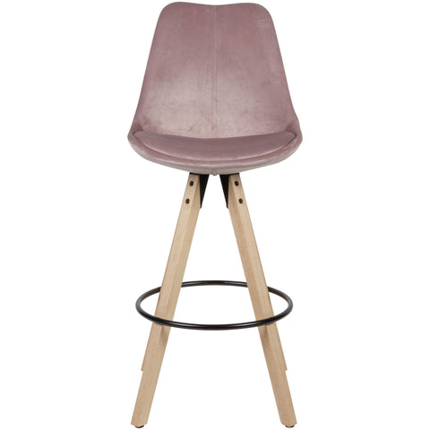 Rootz Bar Stools - Pink Velvet - Solid Wood - Scandinavian Design (2 Pieces) - Set of 2 - Counter Stools with Backrest - Seat Height 77cm