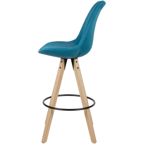 Rootz Bar Stools - Petrol Fabric - Solid Wood - Scandinavian Design (2 Pieces) -  Set of 2 Counter Stools with Backrest - Seat Height 77cm