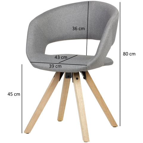 Rootz Dining Chair - Light Gray Fabric - Solid Wood Retro - Kitchen Chair with Backrest - Upholstered - Max Load 110kg