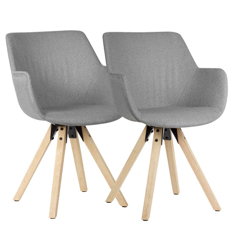 Rootz Cozy Dining - Set of 2 - Light Gray Armchair with Wooden Legs - Modern Fabric Upholstered Kitchen Chairs