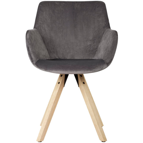 Rootz Cozy Dining Chair - Dark Gray Armchair with Wooden Legs - Set of 2 - Modern Velvet Upholstered Kitchen Chairs