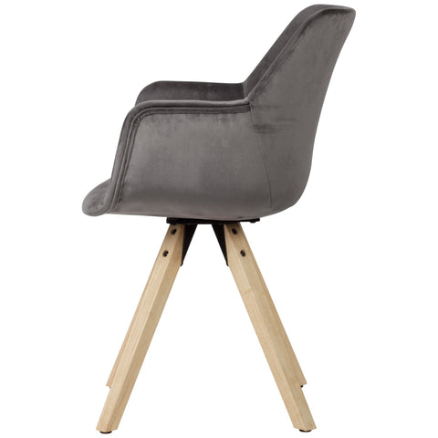 Rootz Cozy Dining Chair - Dark Gray Armchair with Wooden Legs - Set of 2 - Modern Velvet Upholstered Kitchen Chairs