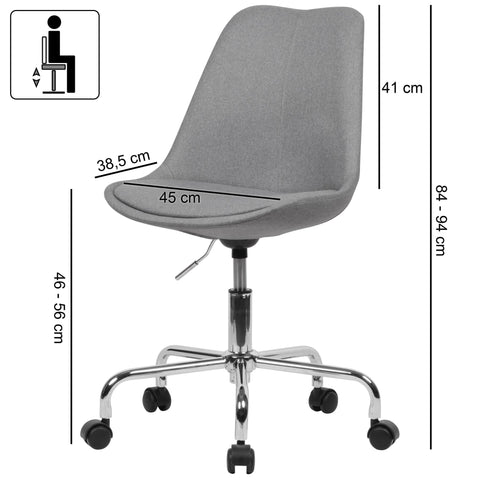 Rootz Office Chair - Swivel Bucket Chair - Swivel Chair - Fabric - Light Gray