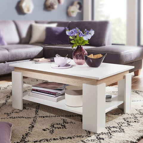 Rootz Coffee Table - Coffee Table - Rectangular - Storage Space - Processed Wood - White - - 86.5 x 58.5 x 40 cm