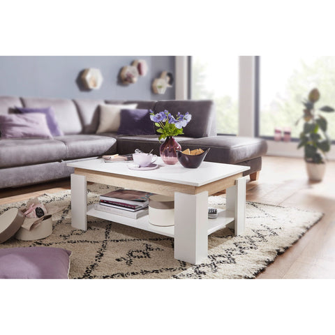 Rootz Coffee Table - Coffee Table - Rectangular - Storage Space - Processed Wood - White - - 86.5 x 58.5 x 40 cm