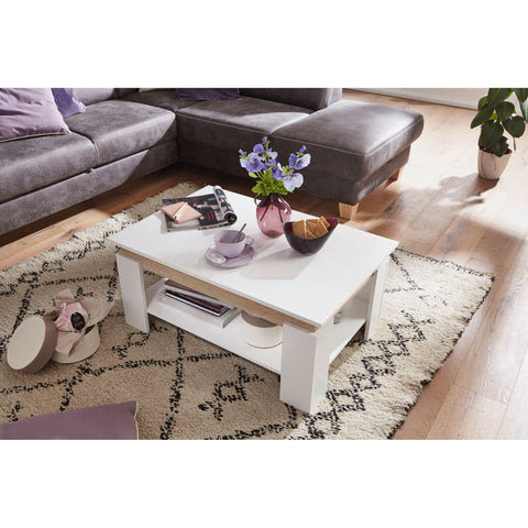Rootz Coffee Table - Coffee Table - Rectangular - Storage Space - Processed Wood - White - - 86.5 x 58.5 x 40 cm