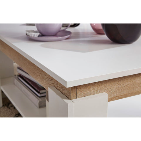 Rootz Coffee Table - Coffee Table - Rectangular - Storage Space - Processed Wood - White - - 86.5 x 58.5 x 40 cm