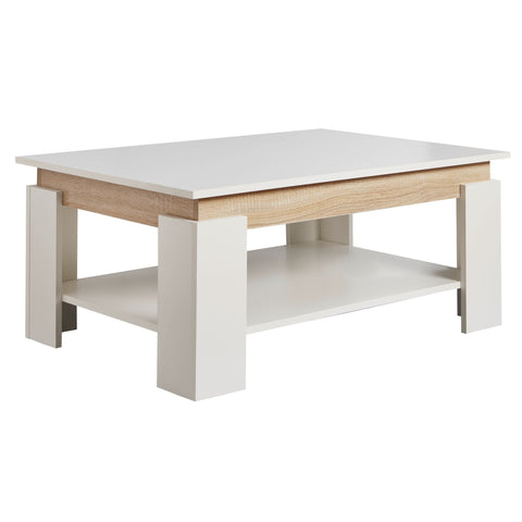 Rootz Coffee Table - Coffee Table - Rectangular - Storage Space - Processed Wood - White - - 86.5 x 58.5 x 40 cm