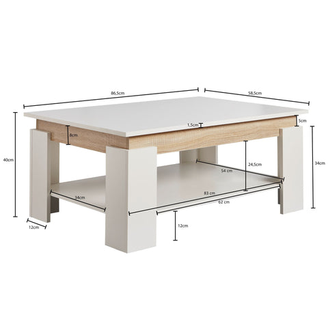 Rootz Coffee Table - Coffee Table - Rectangular - Storage Space - Processed Wood - White - - 86.5 x 58.5 x 40 cm