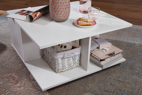 Rootz Couchtisch – Wohnzimmertisch mit 2 Schubladen und Rollen – Tisch mit 2 Fächern – Weiß – 70 x 70 cm 