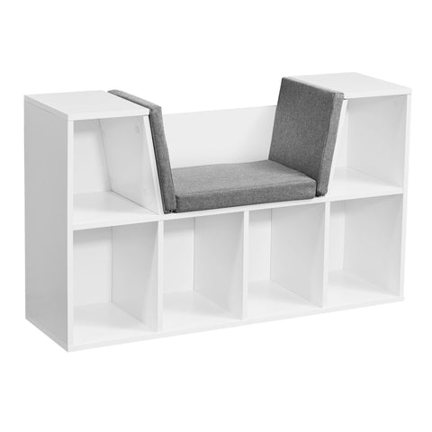 Rootz Design Shelf with Seat - Freestanding Shelf with Gray Seat Cover - Bench with 6 Compartments - White Matt - 101.5 x 61.5 x 30 cm