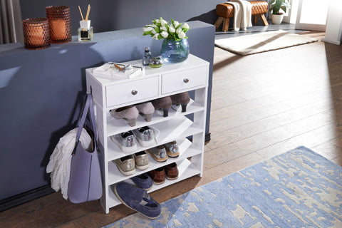 Rootz Shoe Rack - Hall Shelf White - Shelf with 2 Drawers, High Shelf with 4 Compartments - 60 x 79 x 24 cm