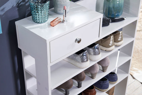 Rootz Shoe Rack - Hall Shelf White - High Shelf with 7 Compartments and Drawer - 75 x 92.5 x 24 cm
