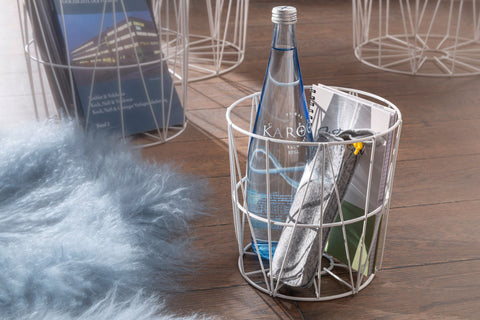 Rootz Basket Beistelltisch-Set – 4-teilig – Weiß – Moderne Korbtische mit abnehmbarem Tablett und Stauraum