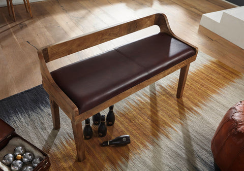 Rootz Bench - Echt leer - Gestoffeerde bank met rugleuning - Bruin voor gang of slaapkamer - Kleine leren bedbank - Massief hout - 108x63x43cm 