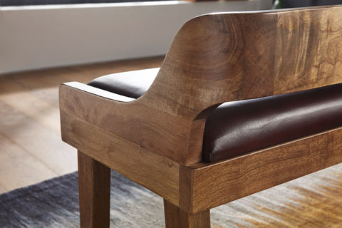 Rootz Bench - Echt leer - Gestoffeerde bank met rugleuning - Bruin voor gang of slaapkamer - Kleine leren bedbank - Massief hout - 108x63x43cm 