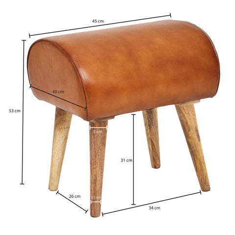 Rootz Newburg Stool - Leather Stool - Solid Mango Wood - Goat Leather - Springbok - Brown - Wood - 45x53x40 cm - Stool