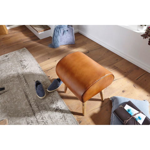 Rootz Newburg Stool - Leather Stool - Solid Mango Wood - Goat Leather - Springbok - Brown - Wood - 45x53x40 cm - Stool
