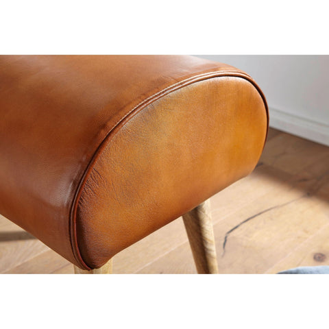 Rootz Newburg Stool - Leather Stool - Solid Mango Wood - Goat Leather - Springbok - Brown - Wood - 45x53x40 cm - Stool