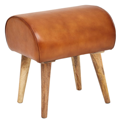 Rootz Newburg Stool - Leather Stool - Solid Mango Wood - Goat Leather - Springbok - Brown - Wood - 45x53x40 cm - Stool
