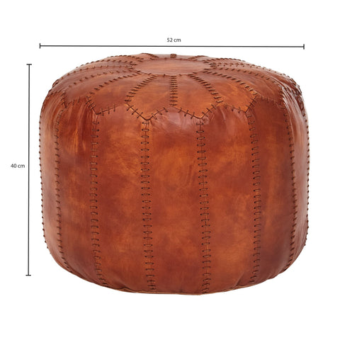 Rootz Pouf - Leather Pouf - Genuine Leather - Stool - Upholstered Pouf - Round Pouf - 52 x 40 x 52 cm - Brown