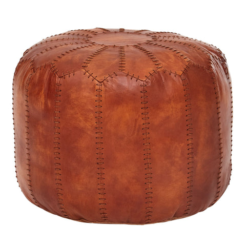 Rootz Pouf - Leather Pouf - Genuine Leather - Stool - Upholstered Pouf - Round Pouf - 52 x 40 x 52 cm - Brown