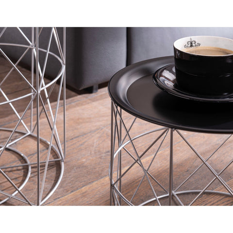 Rootz Side Tables - Set Of 3 - Metal Side Tables - Black - Silver - Removable Tray