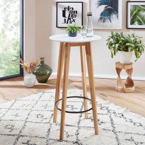 Rootz Standing Table - Bar Table - Bistro Table - High Table - Round - Scandinavian - Oak Wood - Round - White - 60 x 110 x 60 cm